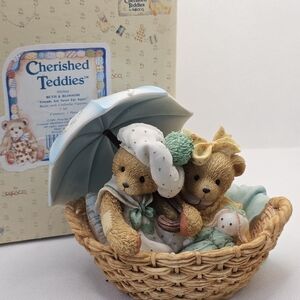 New 1991 Cherished Teddies BETH BLOSSOM  girl Bear Figurine Umbrella Friends